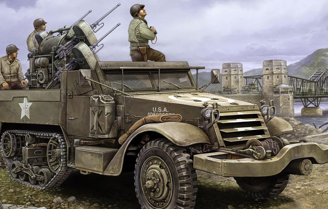 Фото обои США, САУ, M16, ЗСУ, зенитная самоходная установка, Multiple Gun Motor Carriage, Многоствольный самоходный пулемёт