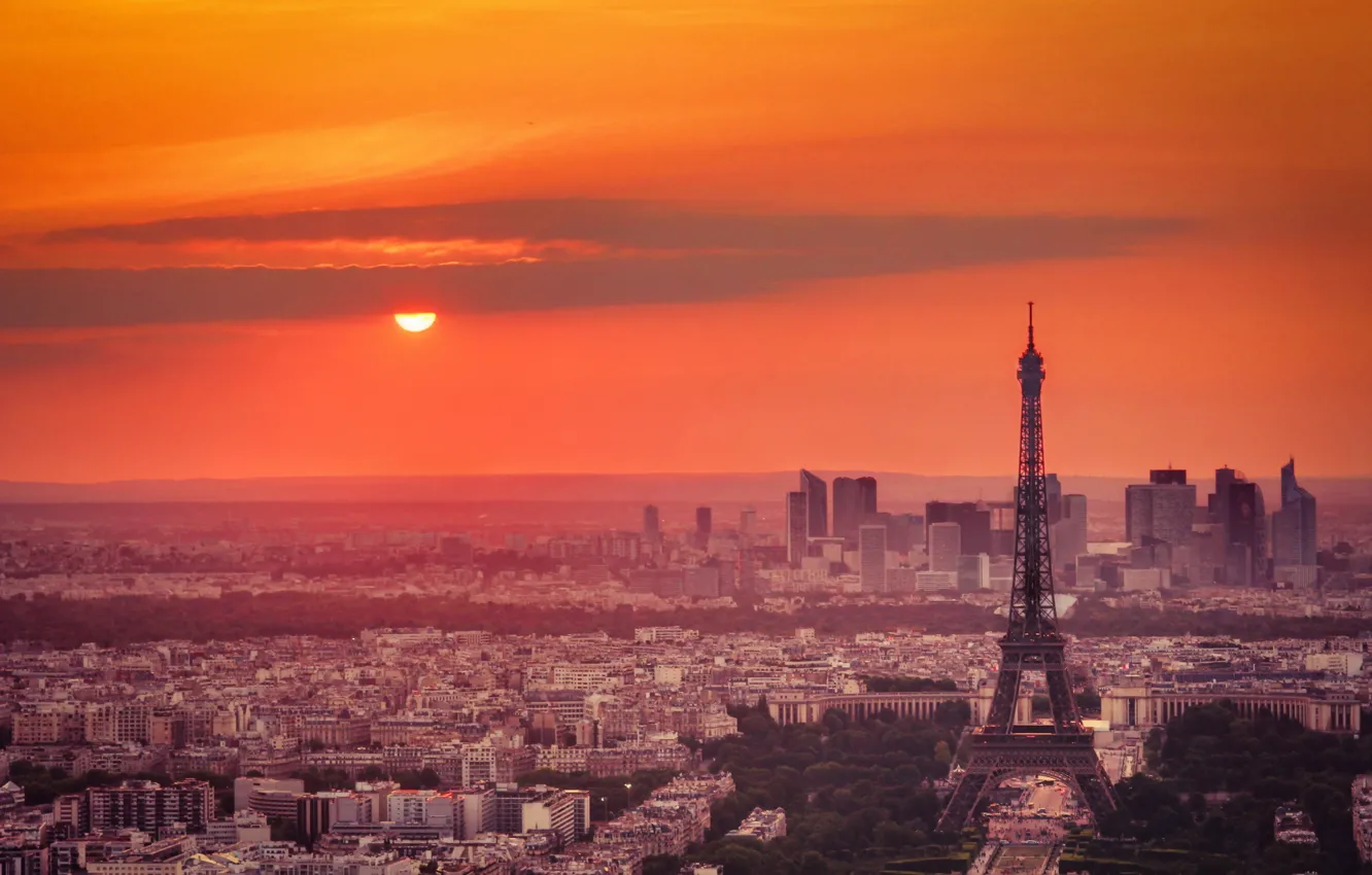 Фото обои закат, город, Париж