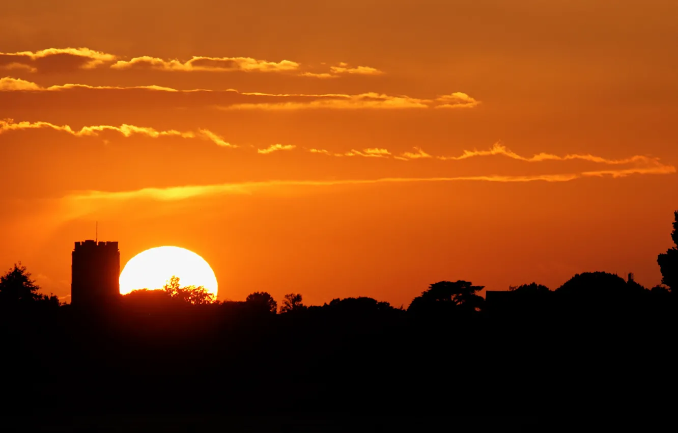 Фото обои небо, солнце, закат, силуэт