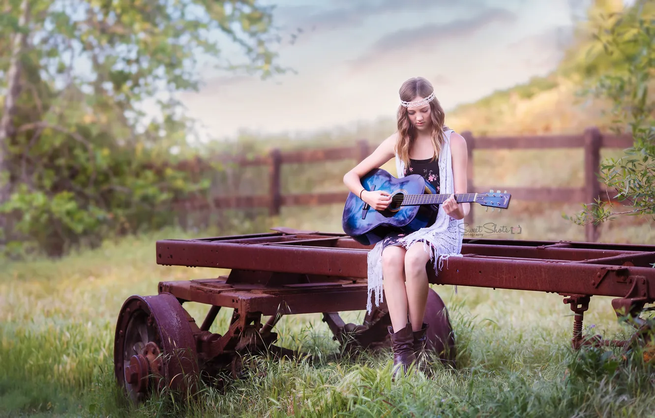 Фото обои девушка, музыка, гитара