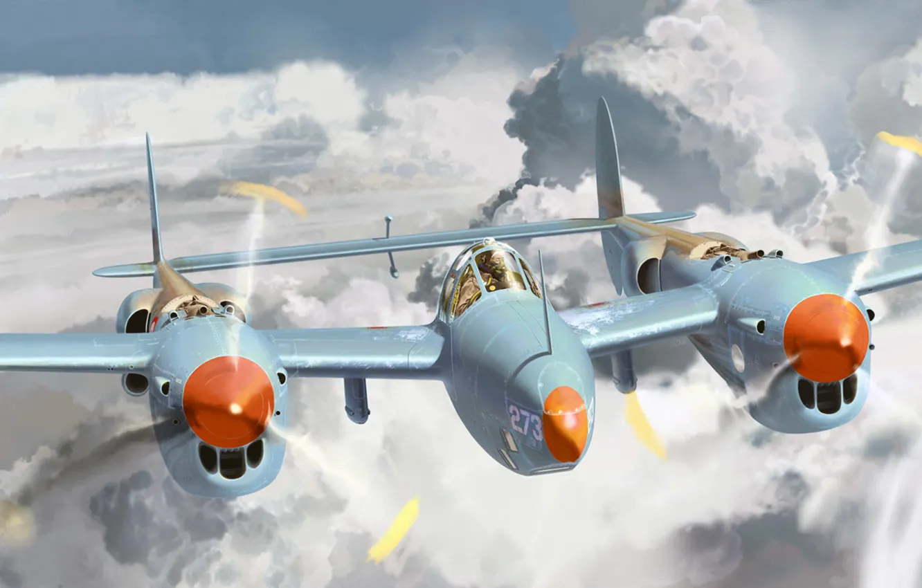 Фото обои рисунок, арт, Lightning, Lockheed, ВВС США, P-38, американский тяжёлый истребитель, разведывательный самолёт