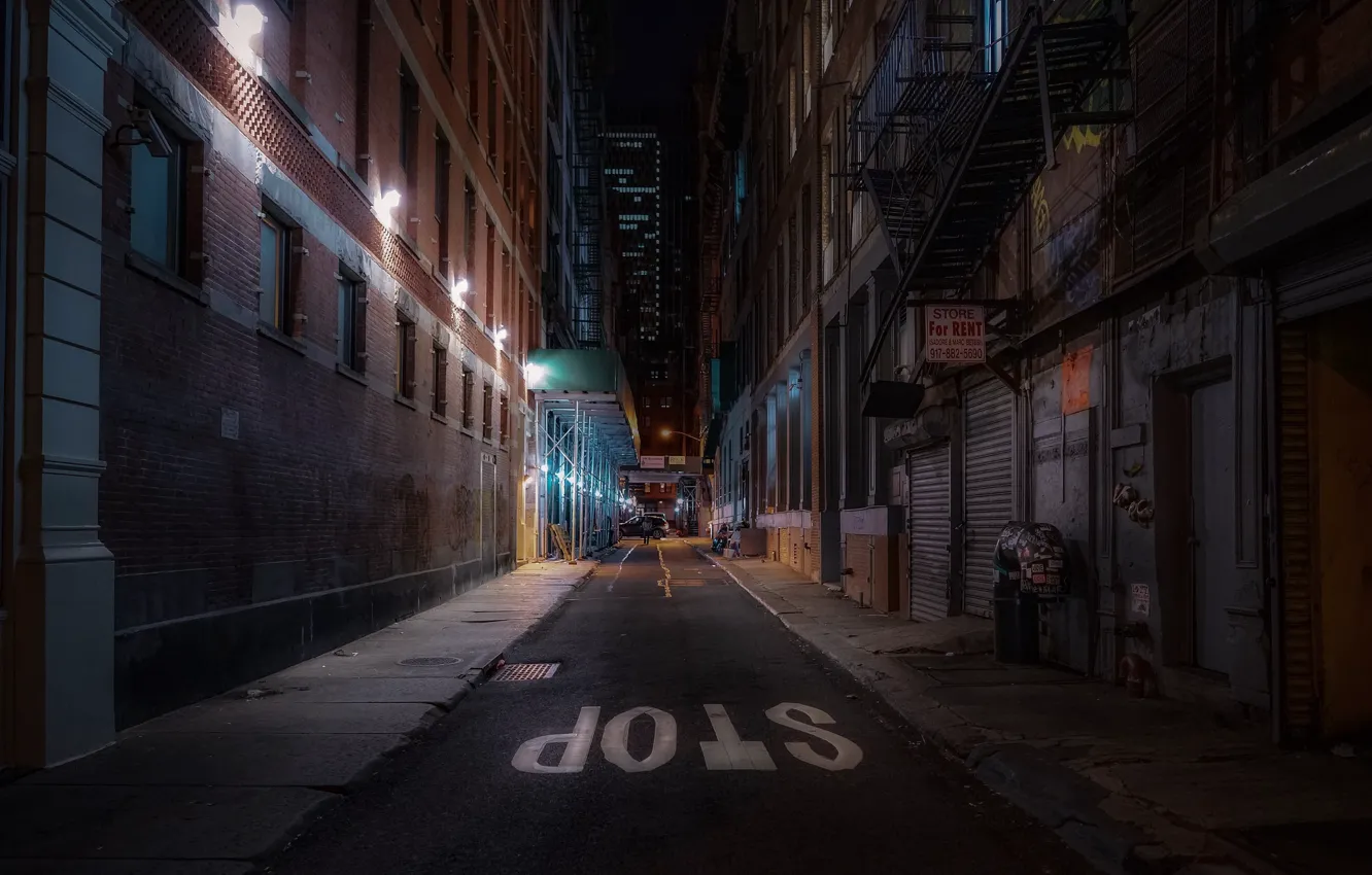 Фото обои United States, night, New York, street, stop, urban scene