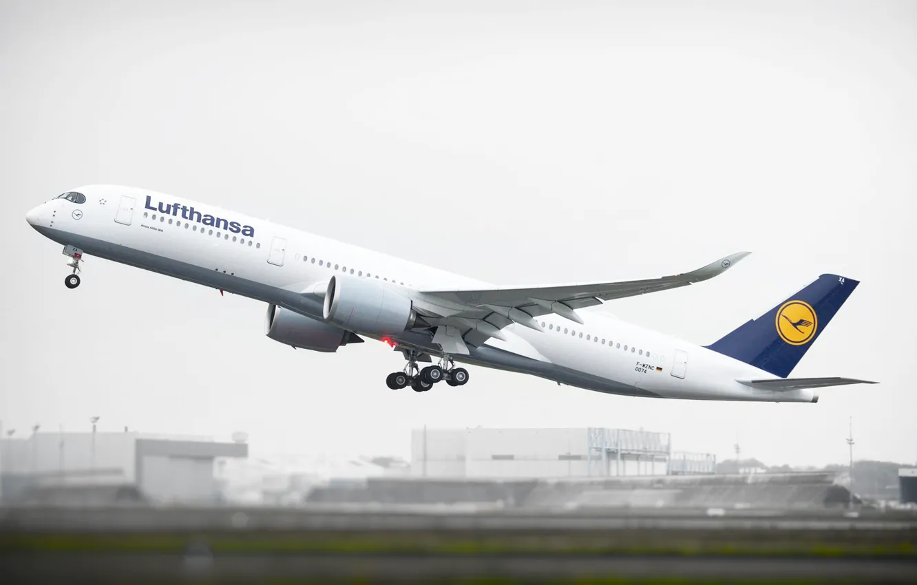 Фото обои Самолет, Борт, Взлет, Lufthansa, Airbus, A350, XWB, A350-900