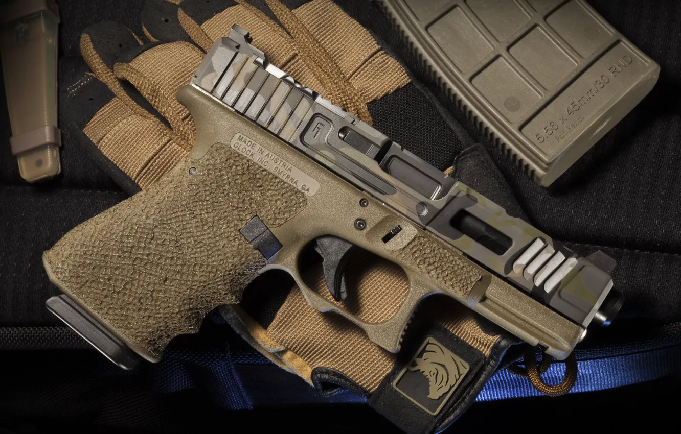 Фото обои макро, пистолет, фон, Glock, самозарядный