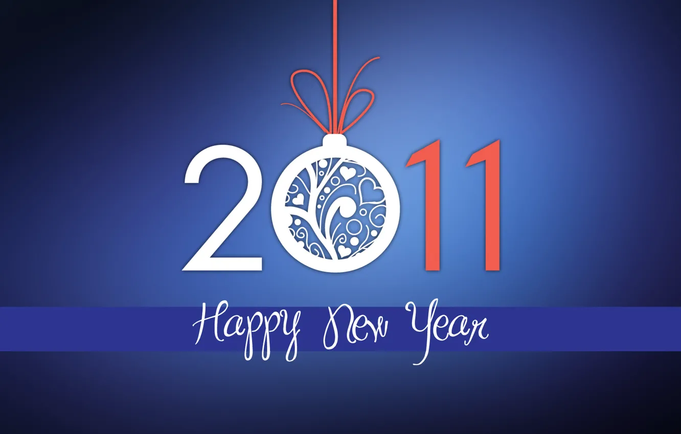 Фото обои праздник, новый год, шар, цифры, лента, 2011, синий фон, дата