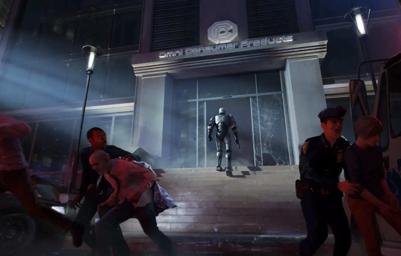Фото обои Игра, Робот, Полиция, Police, Game, Робокоп, RoboCop Rogue City, Teyon