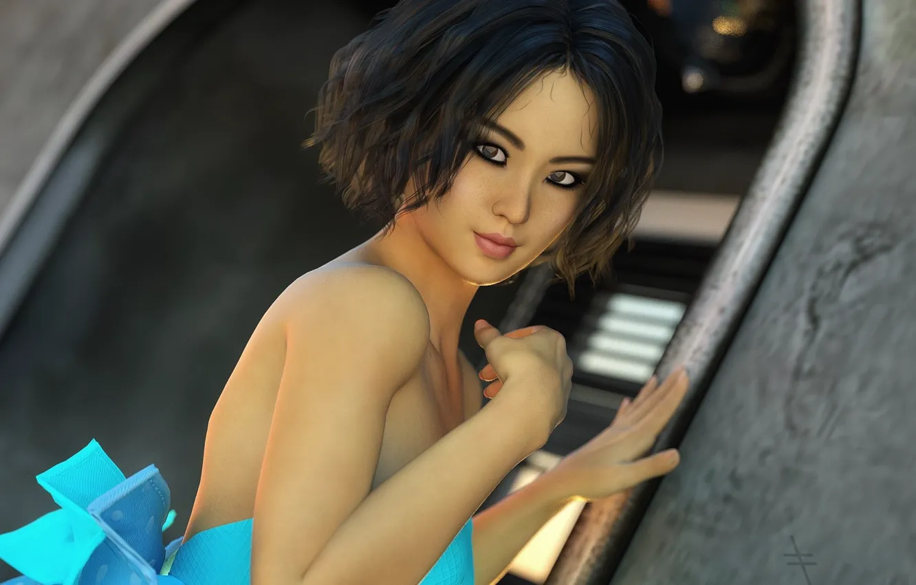 Фото обои взгляд, девушка, азиатка