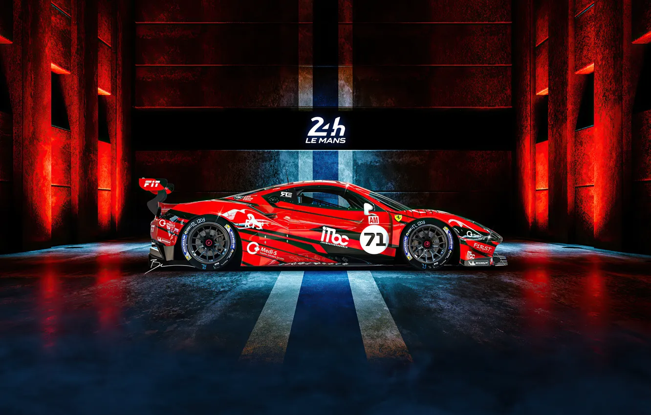 Фото обои Ferrari, sportcar, race car, 24 Heures du Mans, Ferrari 488 GTE