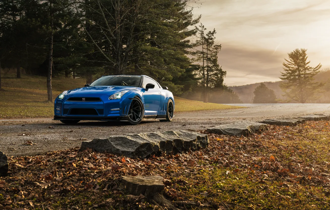 Фото обои Nissan, GT-R, Blue, Road