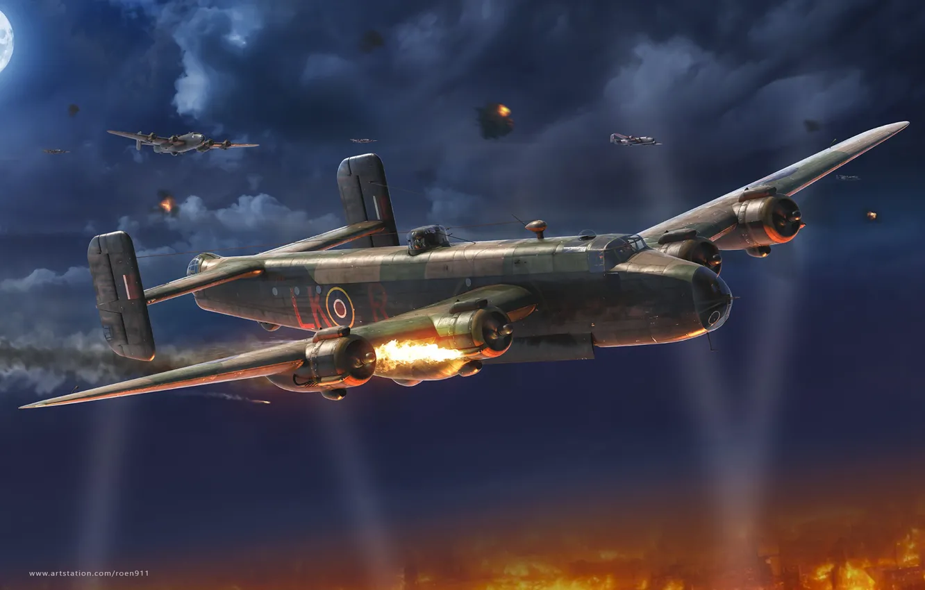 Фото обои Королевские ВВС, Handley Page Halifax, Antonis (rOEN911) Karidis, британский четырёхмоторный тяжёлый бомбардировщик, To Hell In …