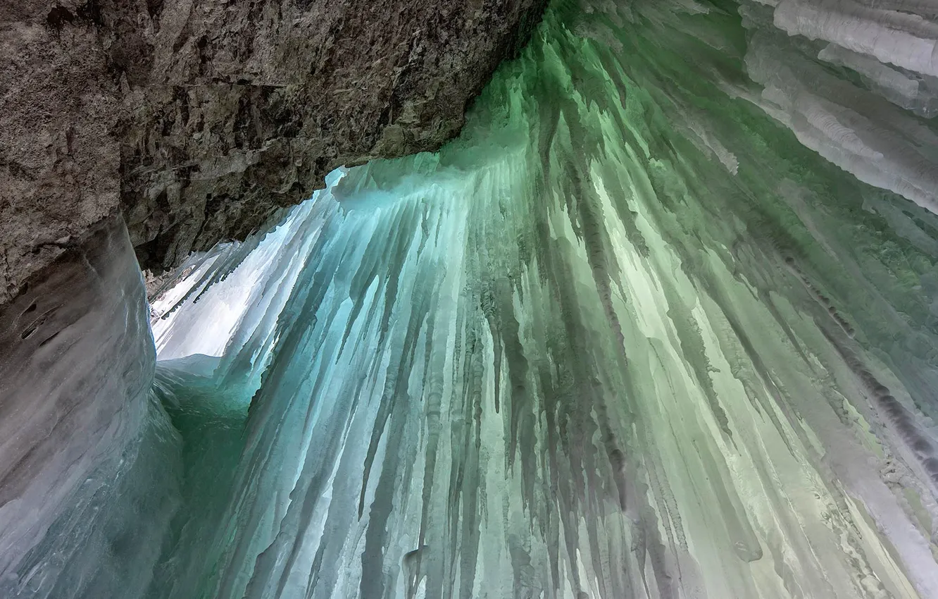 Фото обои лед, скала, водопад, сосульки, Канада, Альберта, Banff National Park