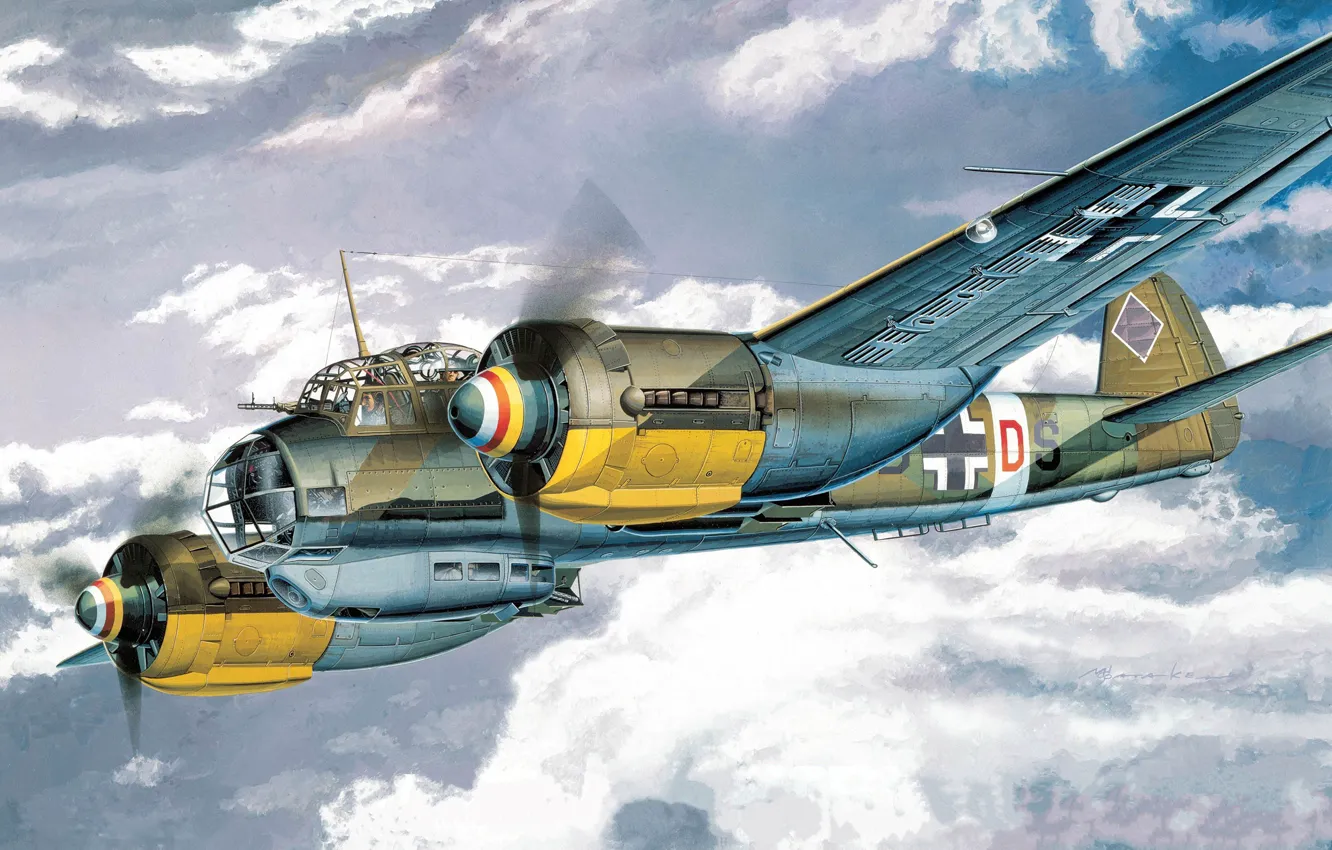 Фото обои Германия, арт, бомбардировщик, самолёт, многоцелевой, Junkers, люфтваффе, Вторая Мировая война