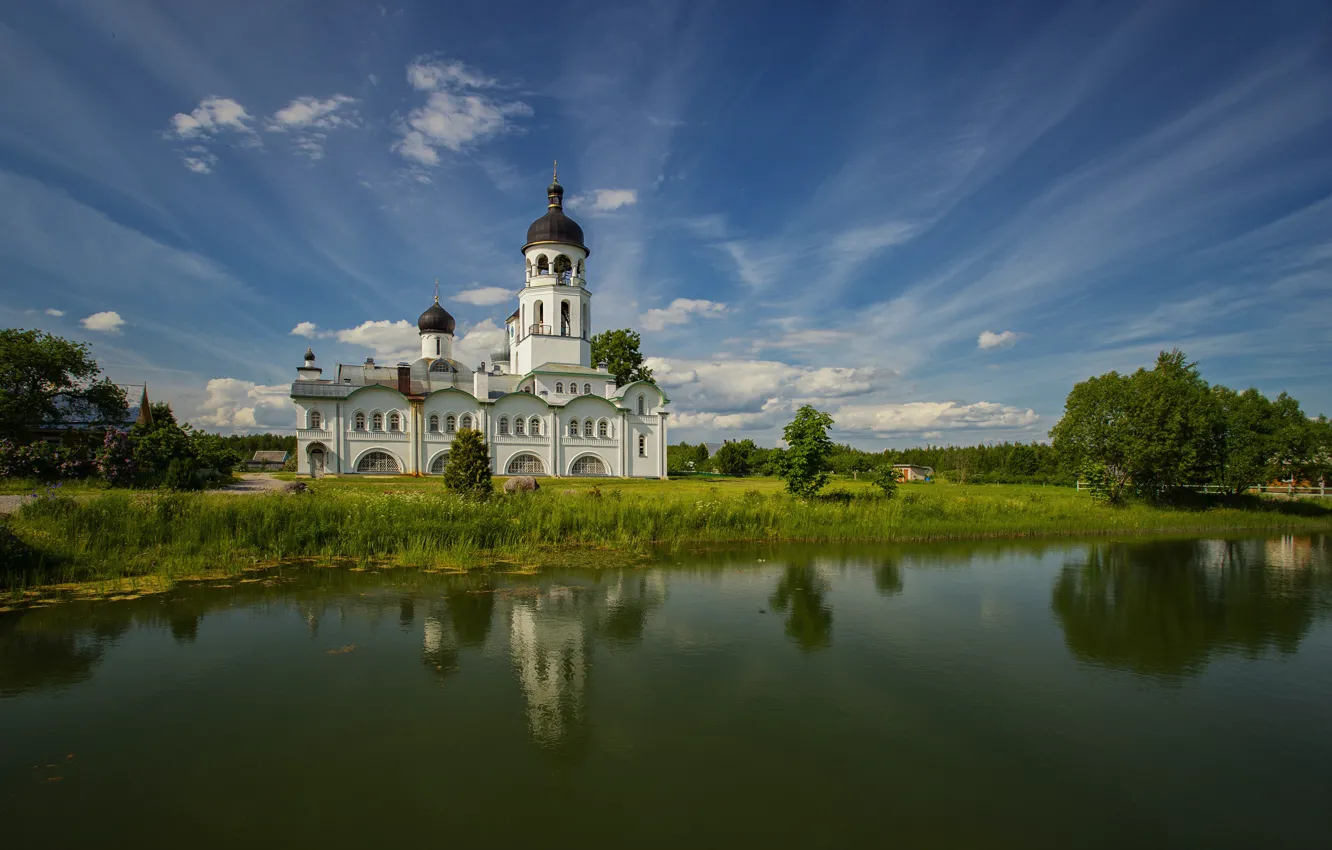 Фото обои вода, пейзаж, природа, Псковская область, Юрий Кулаков, Крыпецкой монастырь