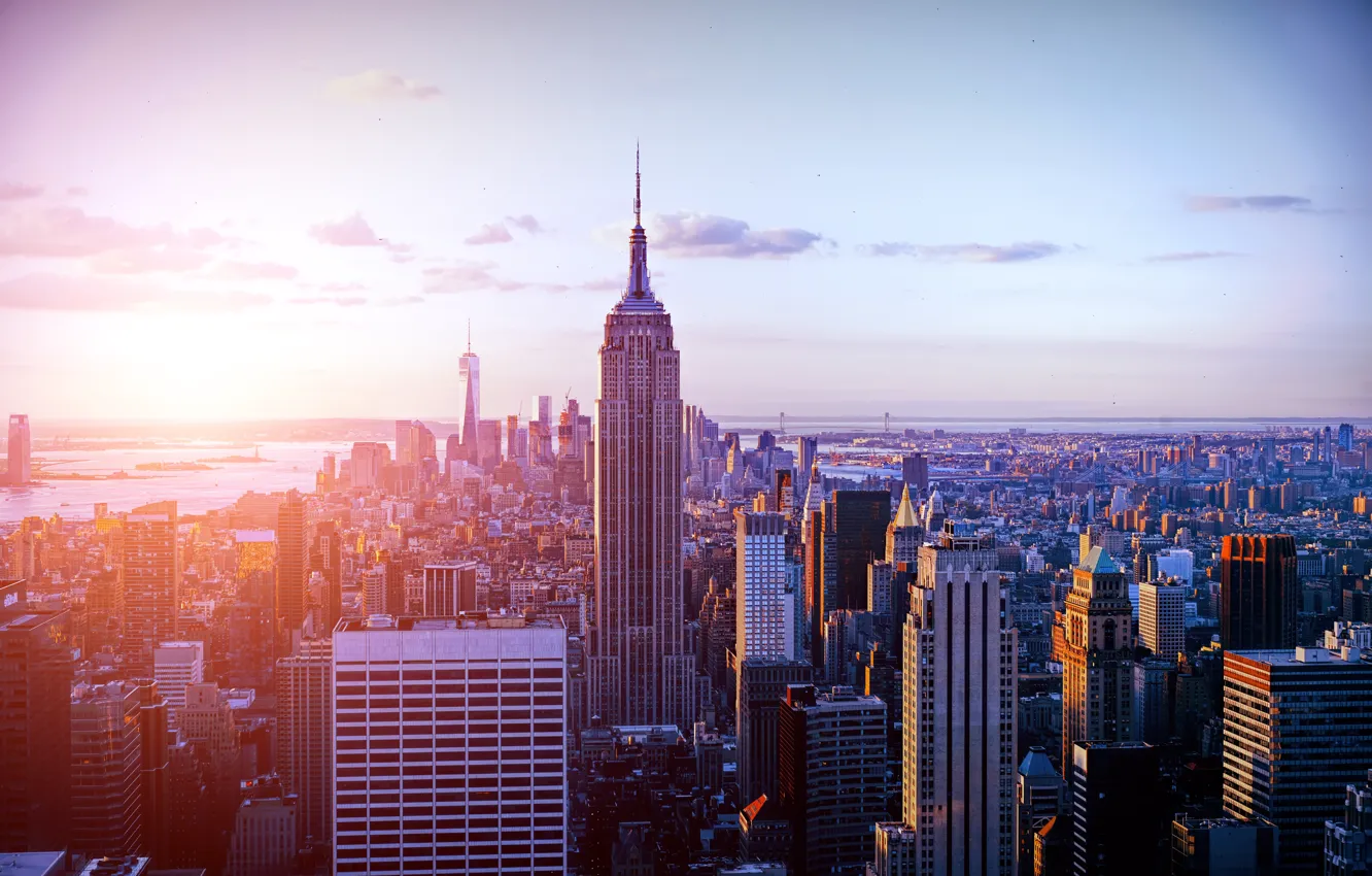 Фото обои sunset, New York, skyscraper