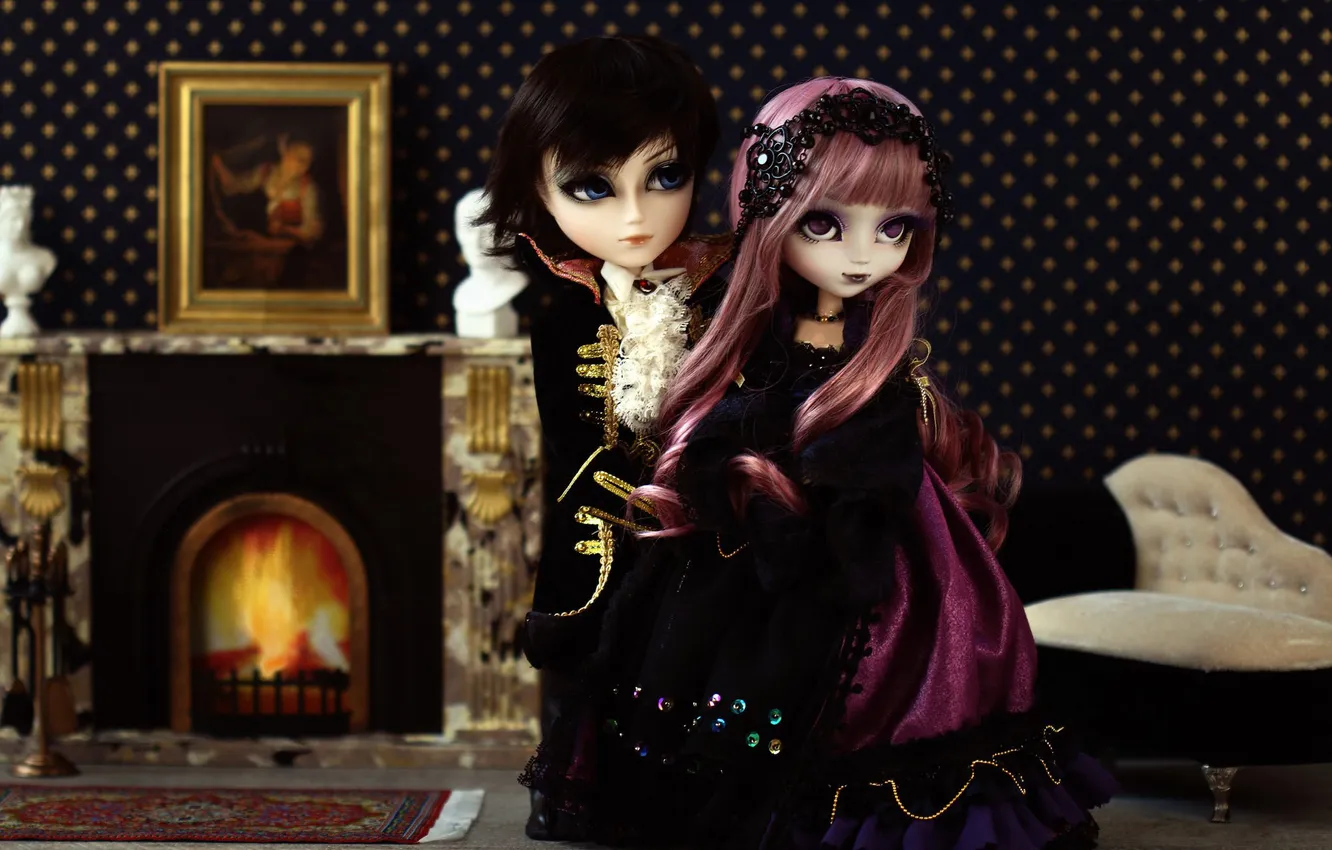 Фото обои девочки, игрушки, куклы, интерьер, подружки