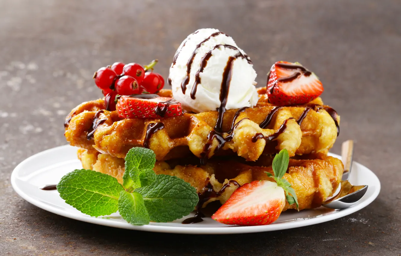 Фото обои ягоды, мороженое, десерт, вафли, dessert, ice cream