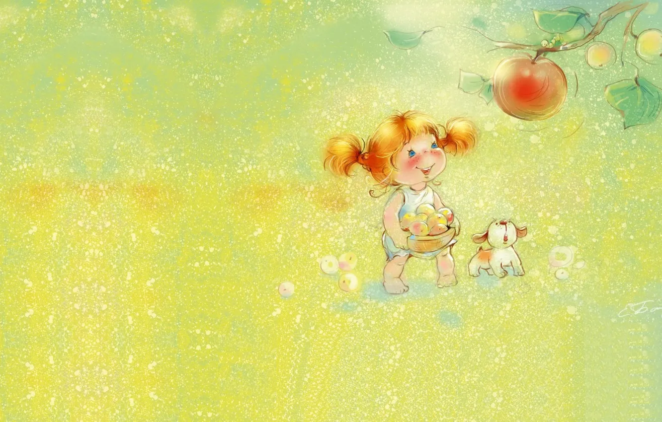 Фото обои настроение, яблоки, минимализм, арт, девочка, Екатерина Бабок, Спас, детская. лето