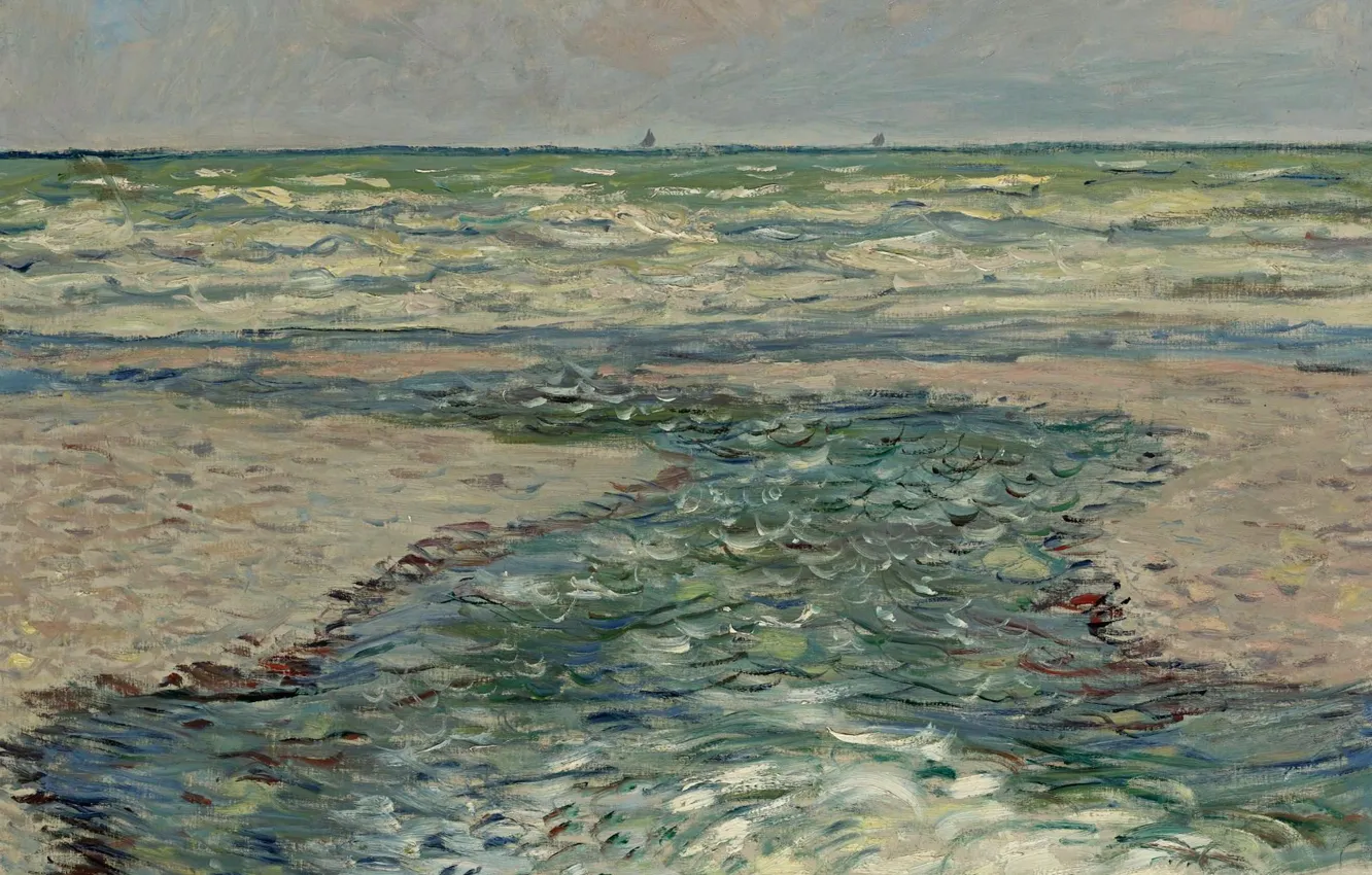 Фото обои пейзаж, картина, горизонт, Claude Monet, Клод Моне, Морское Побережье Пурвиля. Прилив