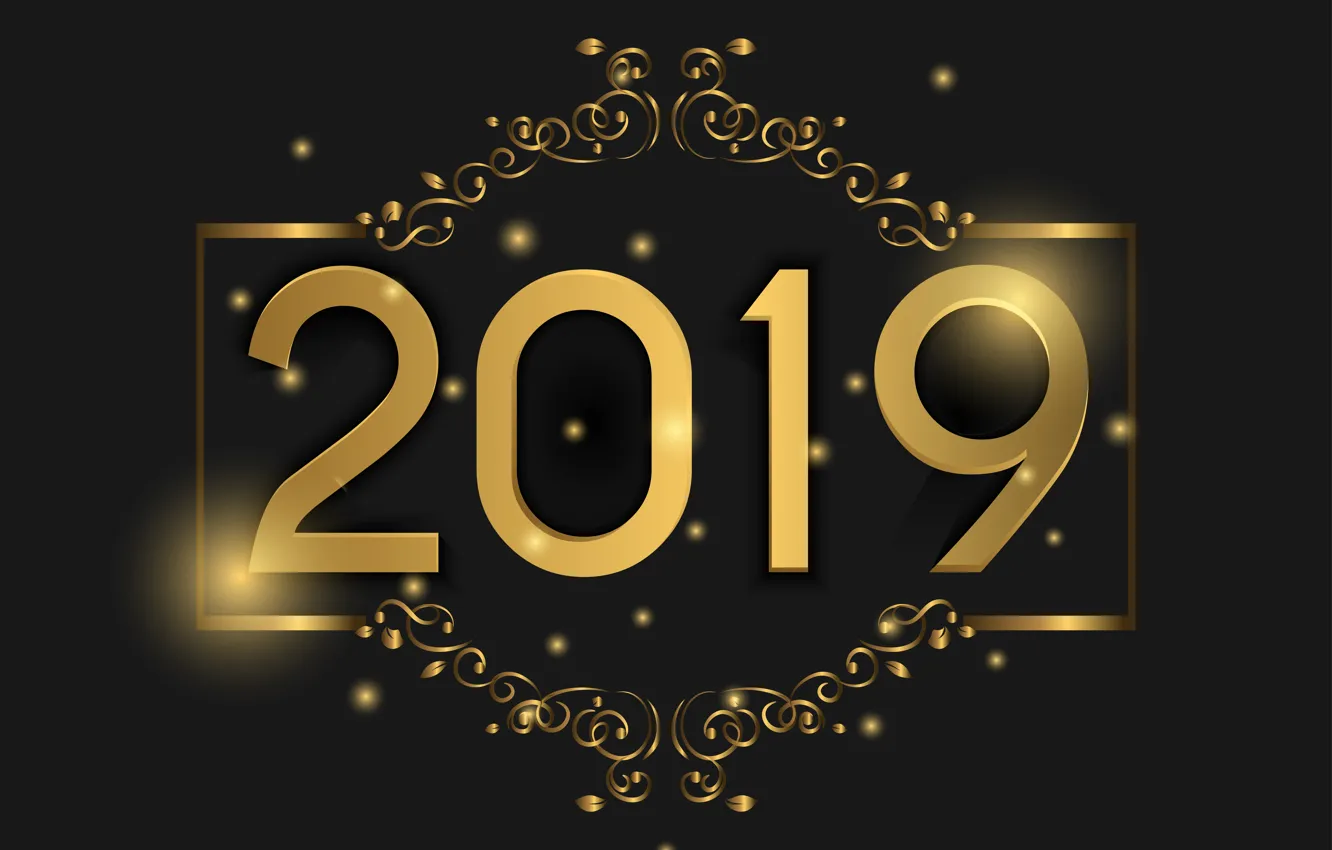 Фото обои золото, Новый Год, цифры, golden, черный фон, black, background, New Year