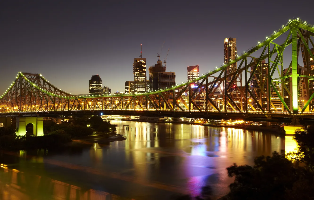 Фото обои ночь, мост, city, огни, дома, Австралия, высотки, Australia