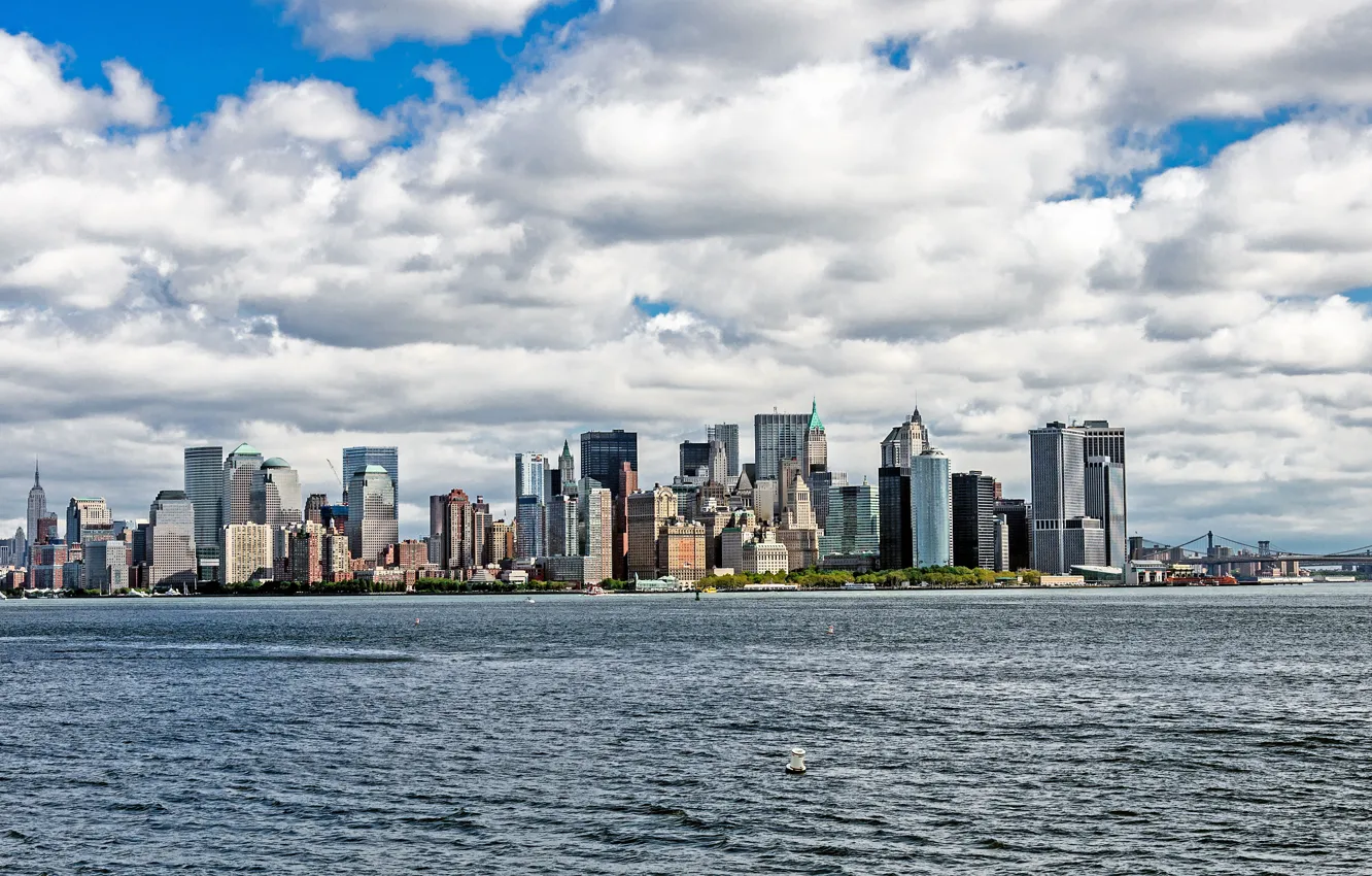 Фото обои небо, вода, океан, здание, небоскреб, Манхеттен, USA, США