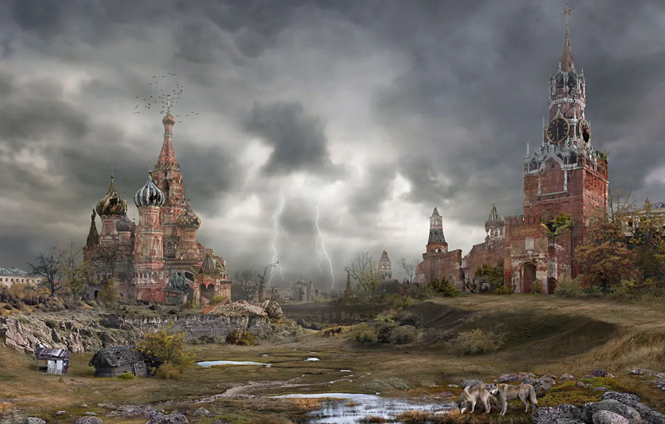 Фото обои гроза, осень, апокалипсис, rкремль