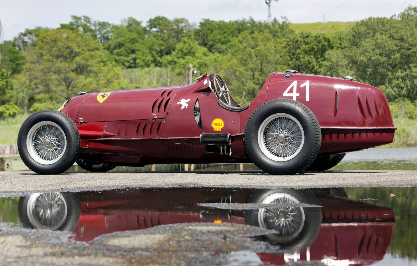 Фото обои Отражение, Колеса, Спицы, Alfa Romeo, Classic, Scuderia Ferrari, Grand Prix, 1935