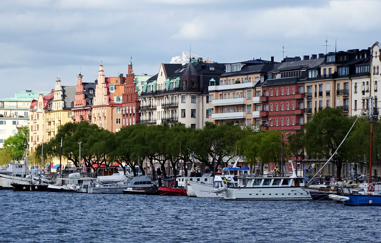 Фото обои море, улица, здания, дома, Стокгольм, Швеция, Sweden, sea