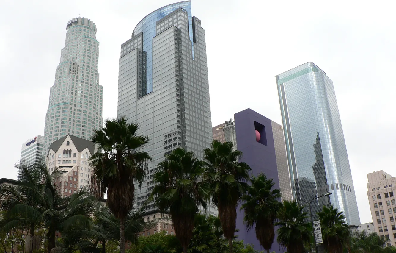 Фото обои City, USA, Los Angeles, California, Downtown, Palms