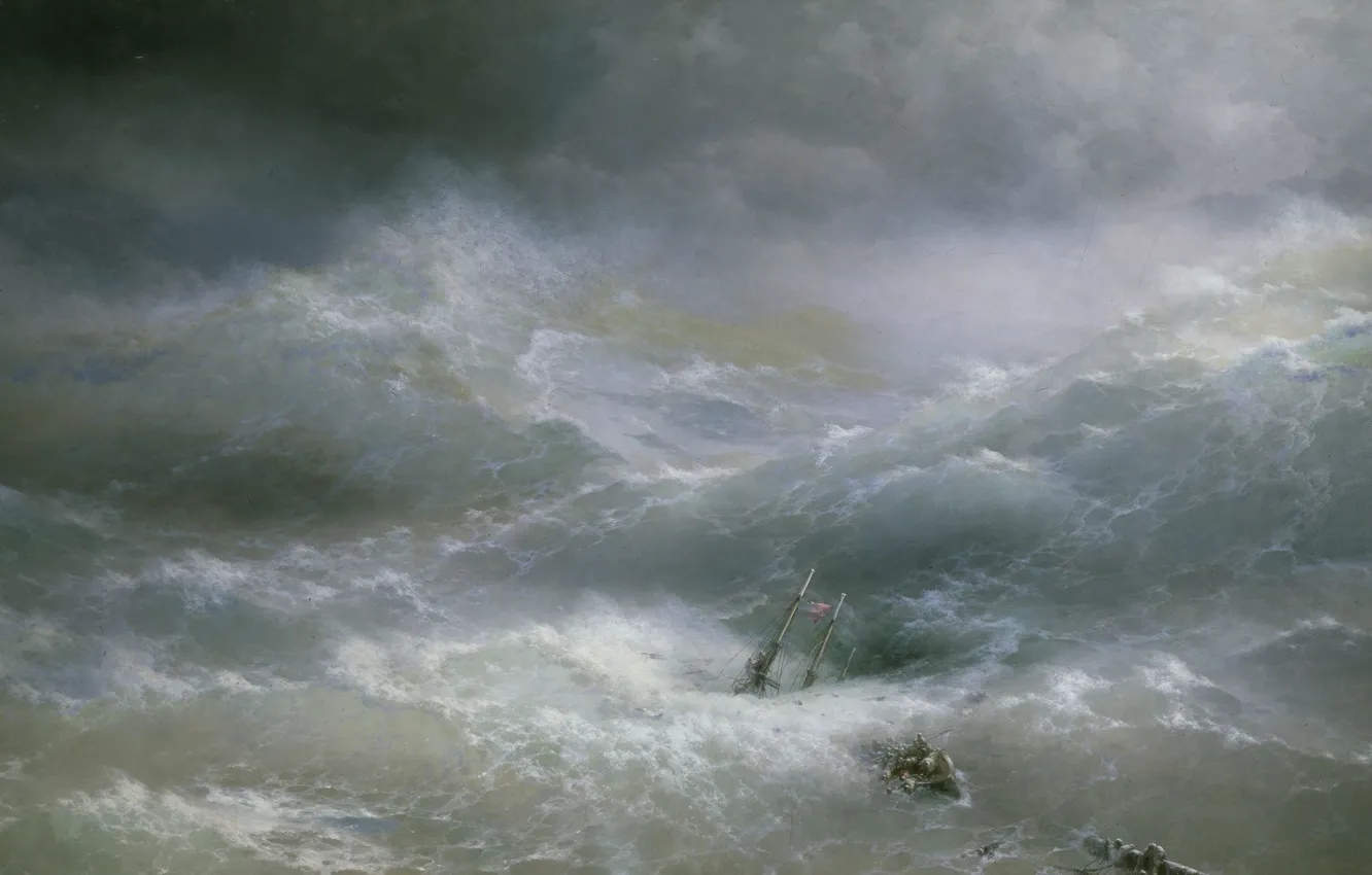 Фото обои картина, Волна, кораблекрушение, 1889, морской пейзаж, Иван Айвазовский