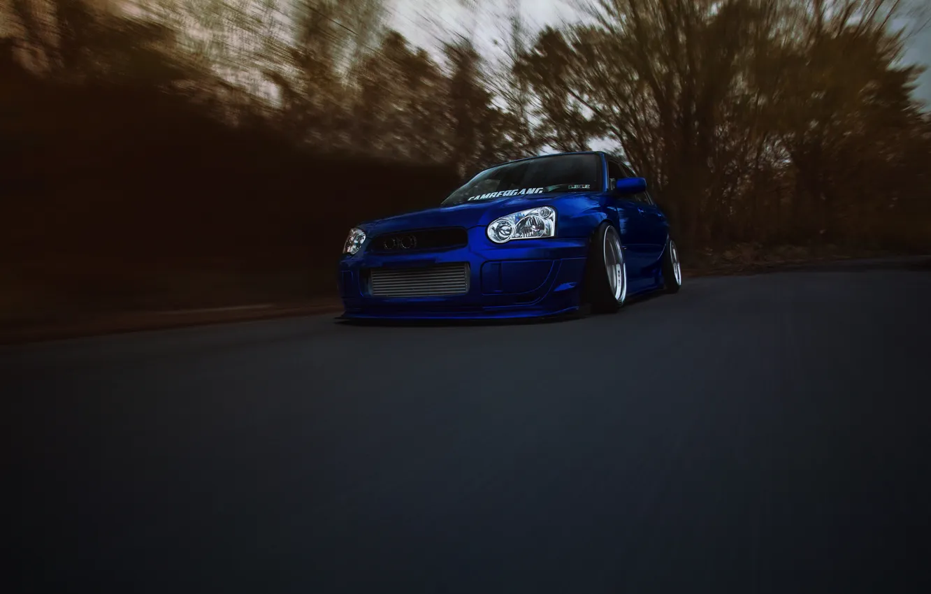 Фото обои скорость, Subaru, перед, синяя, blue, wrx, impreza, субару