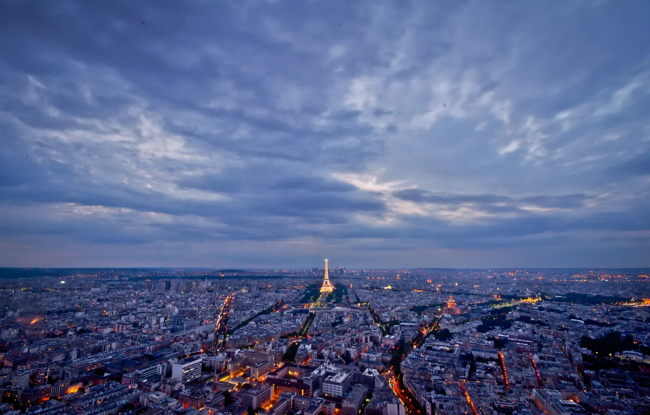 Фото обои город, огни, париж, вечер, фрация