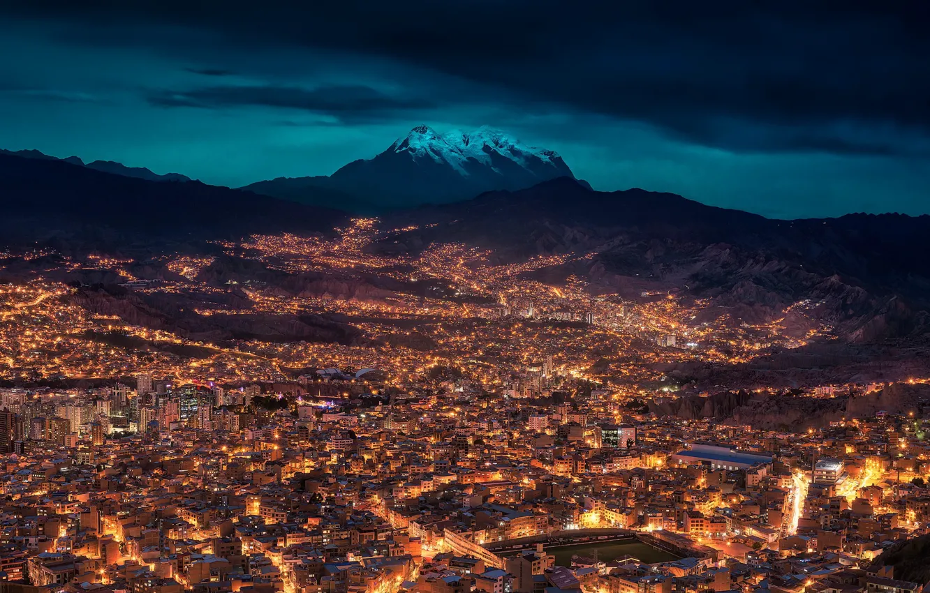 Фото обои ночь, город, Bolivia, La Paz