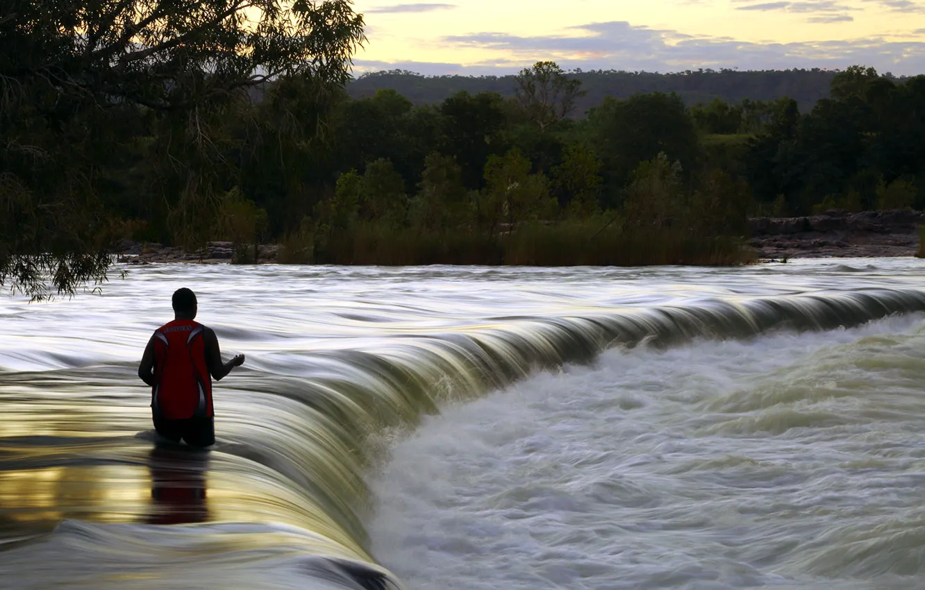 Фото обои река, рыбак, Австралия, Кунунурра, Орд