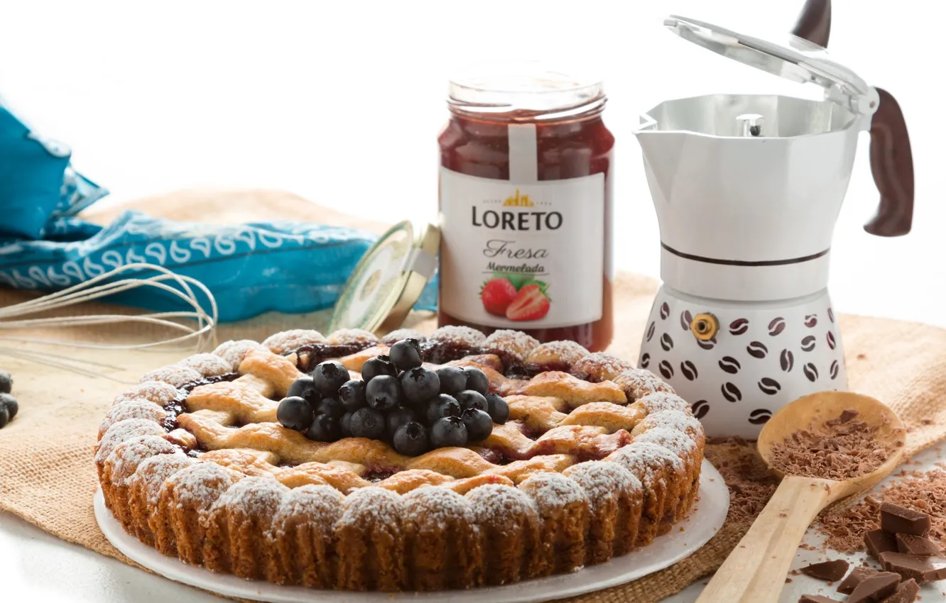 Фото обои шоколад, черника, клубника, пирог, выпечка, сладкое, мармелад, сахарная пудра