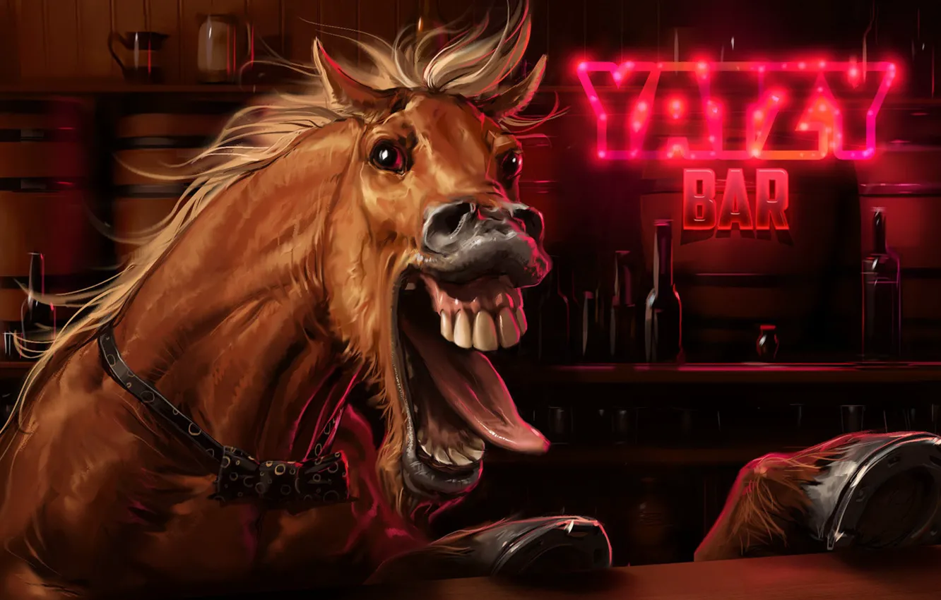 Фото обои artwork, лошадь в баре, Screaming Horse, Sviatoslav Gerasimchuk