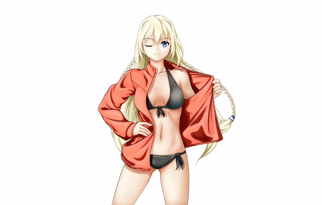 Фото обои girl, sexy, cleavage, long hair, boobs, anime, blue eyes, beautiful
