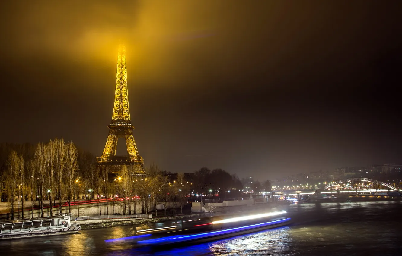 Фото обои ночь, город, Париж