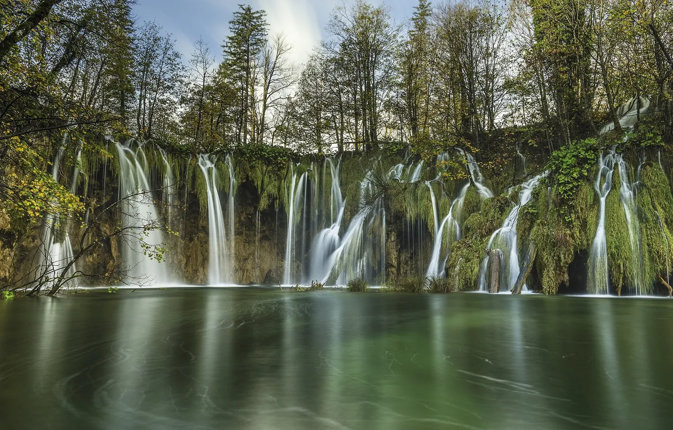 Фото обои лес, природа, водопад
