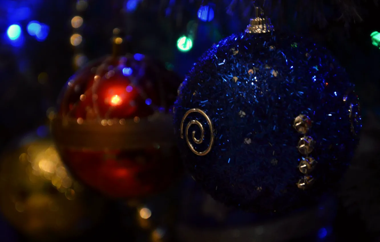 Фото обои зима, игрушки, ёлка, украшение, Декабрь