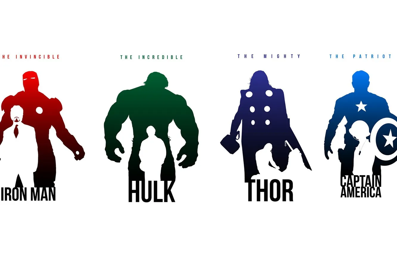 Фото обои герои, Hulk, Iron man, Captain America, Thor