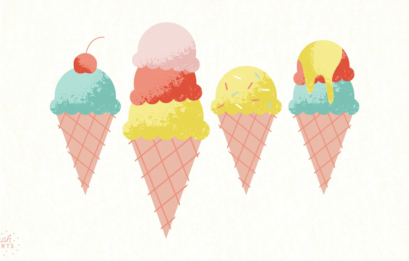Фото обои еда, мороженое, вишенка, рожок, вафля, ice cream
