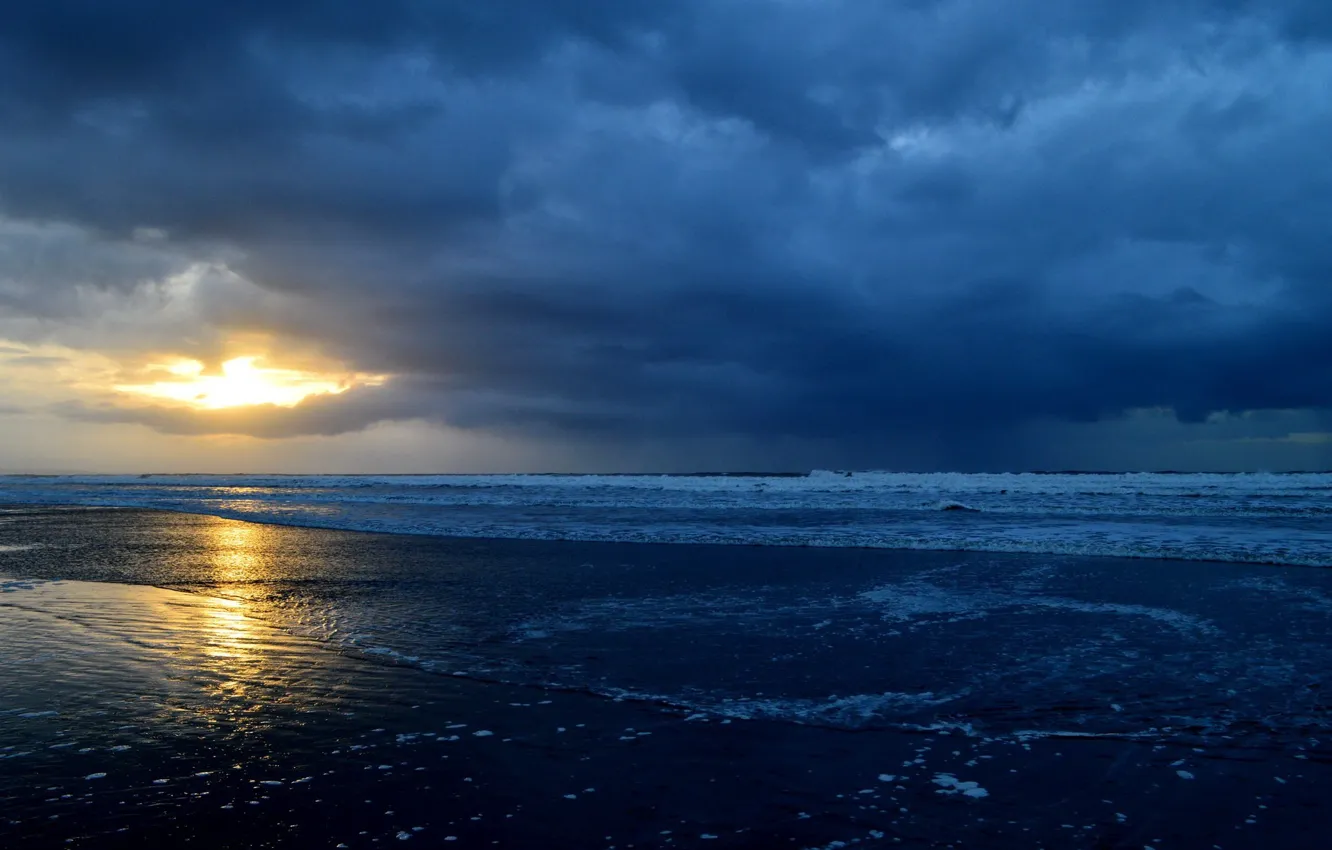 Фото обои море, небо, вода, солнце, облака, берег, горизонт, Пейзаж
