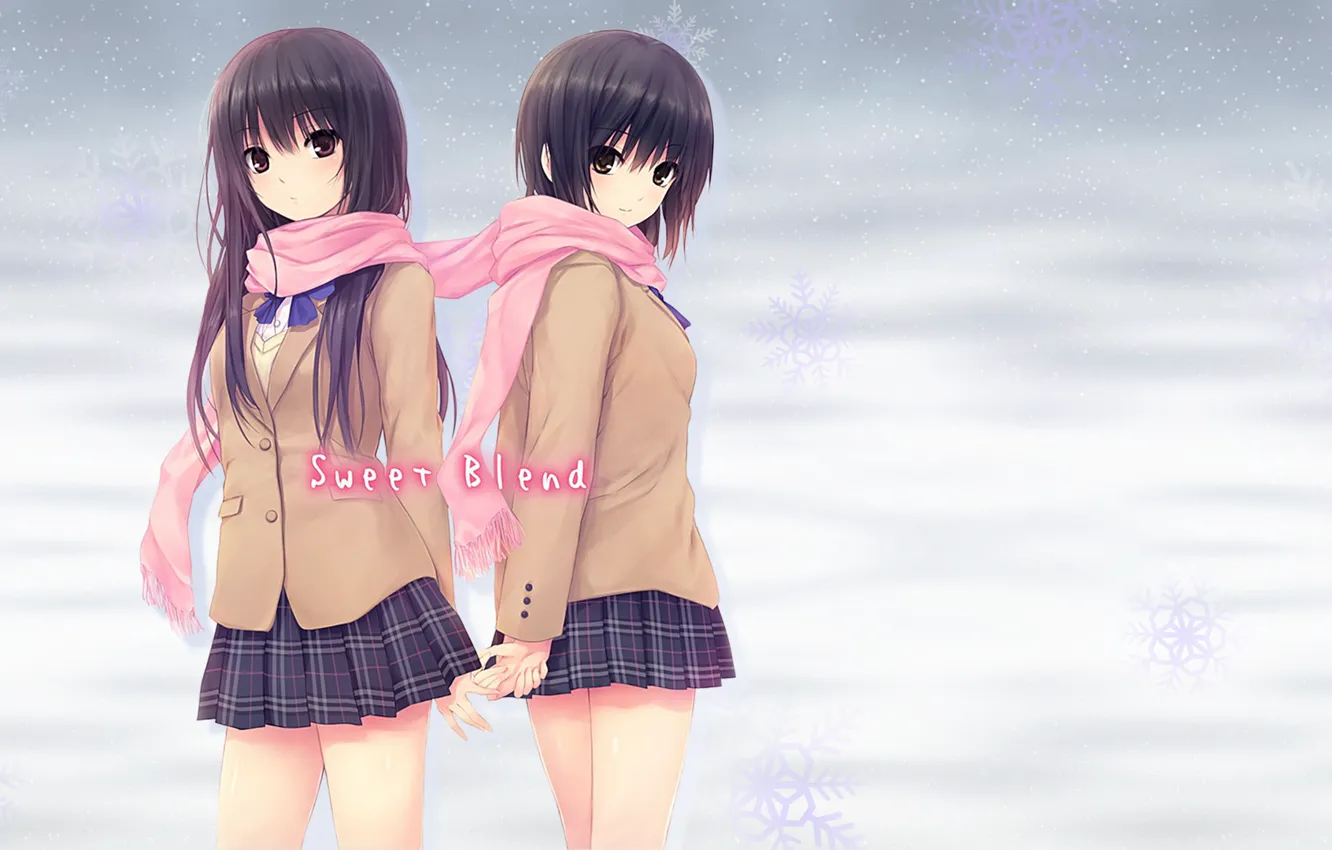 Фото обои зима, девушки, шарф, униформа, Coffee Kizoku, Shiramine Rika