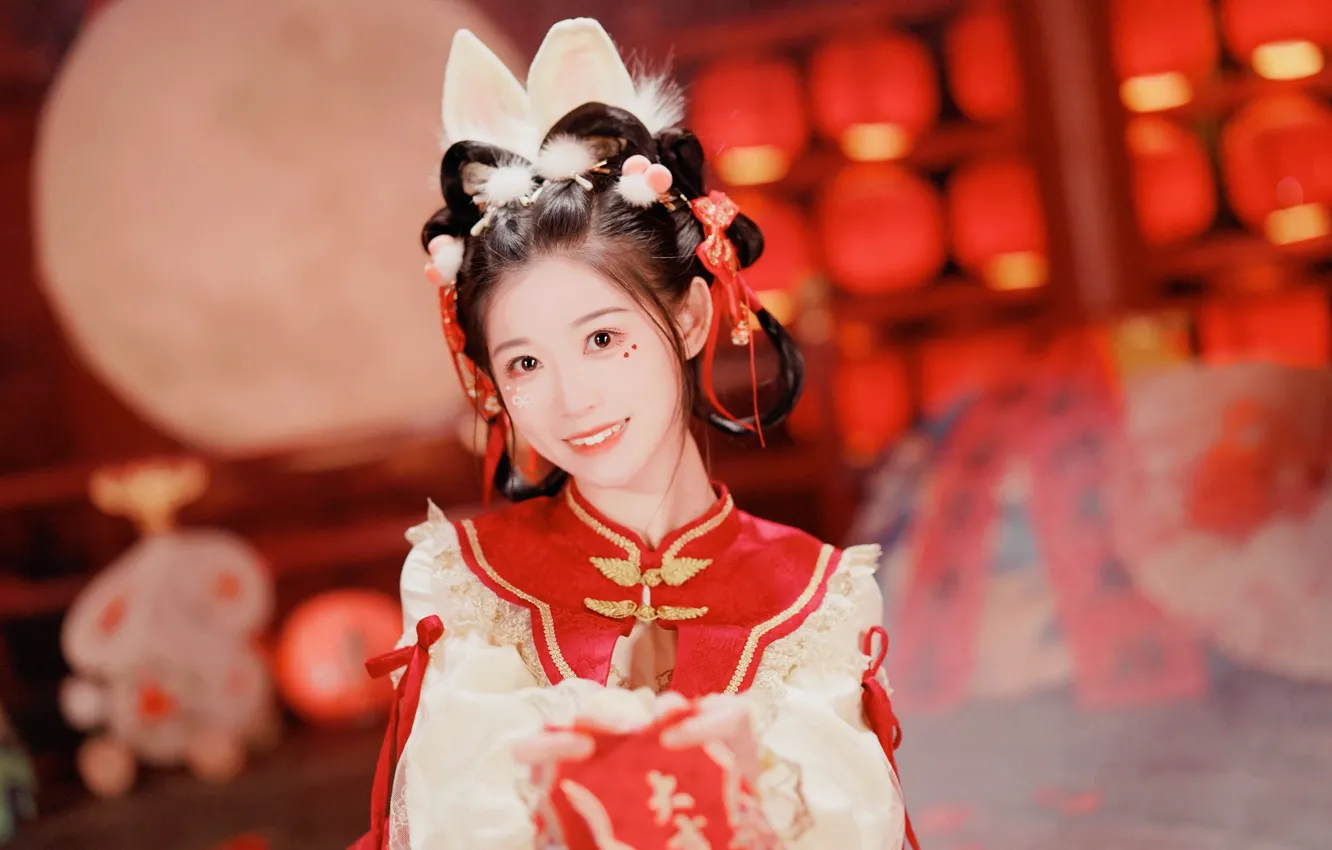 Фото обои улыбка, позитив, фонари, азиатка, smile, косплей, cosplay, asian