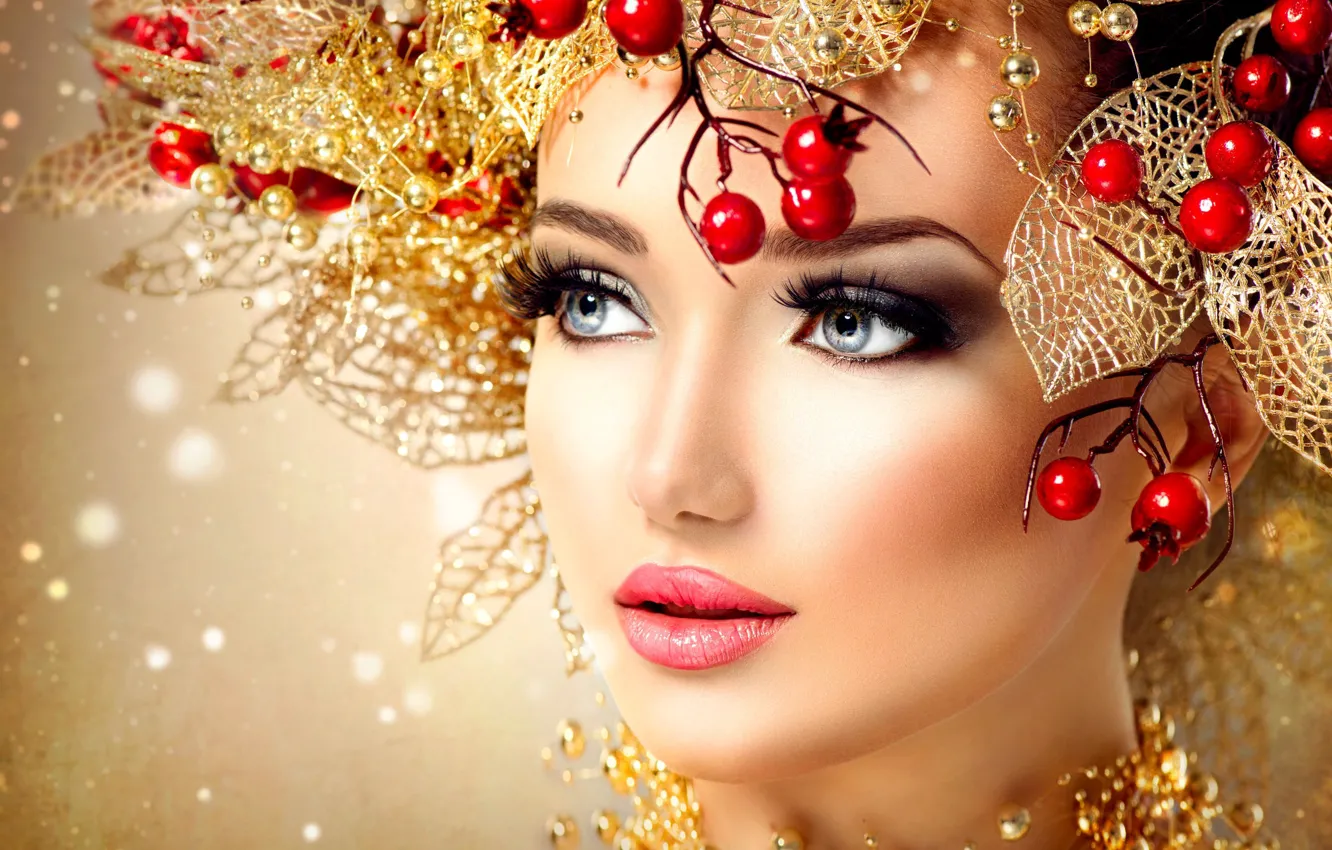 Фото обои Girl, Brunette, Model, Style, Look, Blue Eyes, Jewelry, Makeup