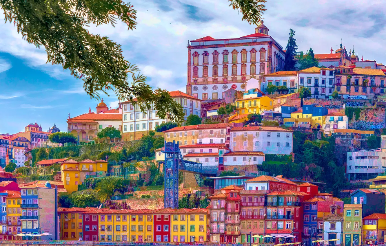 Фото обои здания, дома, Португалия, Portugal, Porto, Порту, Ribeira District, Район Рибейра