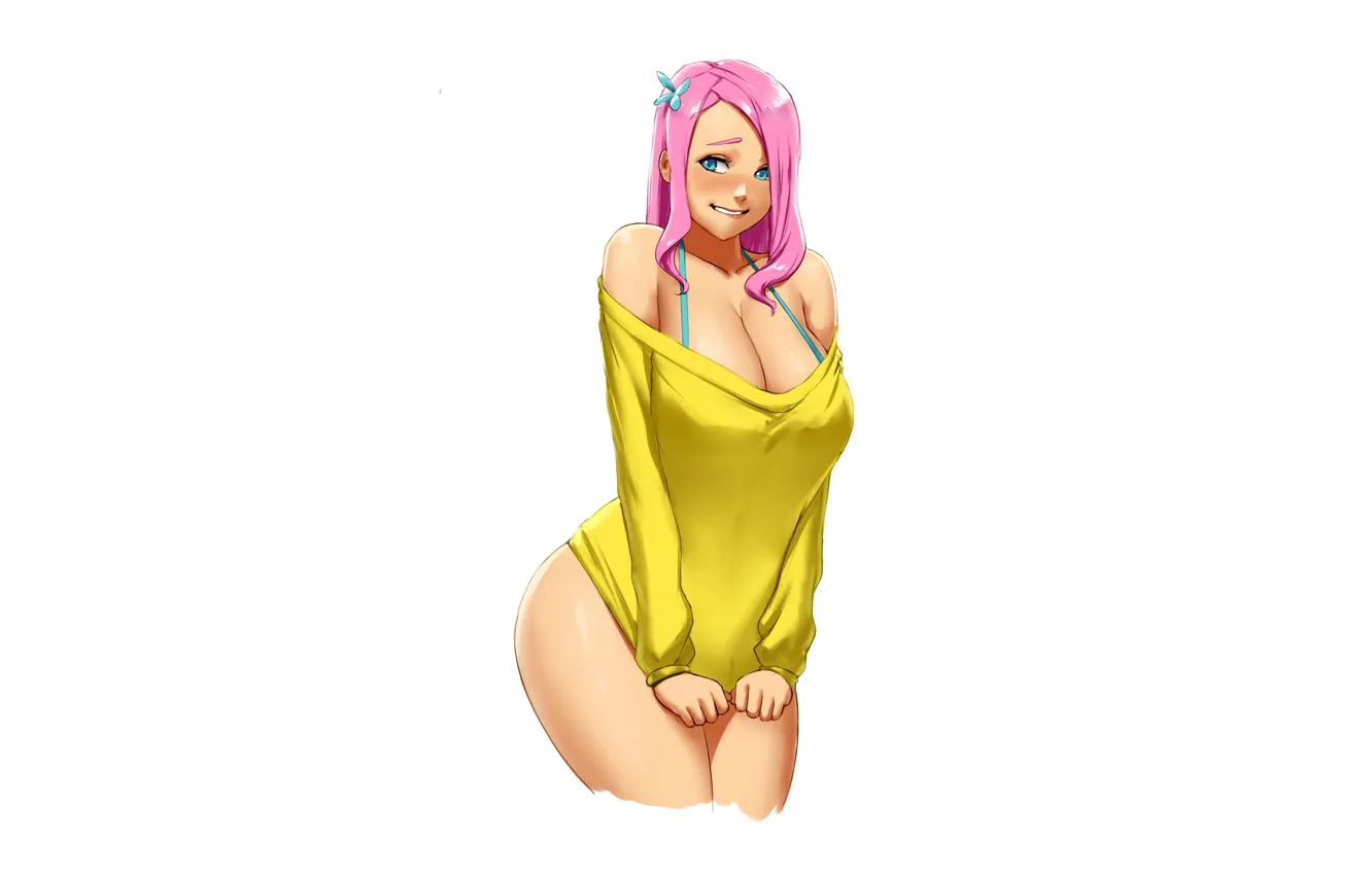 Фото обои girl, sexy, cleavage, pink hair, long hair, boobs, anime, blue eyes