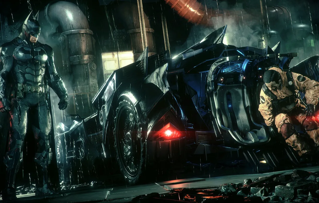 Фото обои City, Batman, Batmobile, Бетмен, Arkham Knight