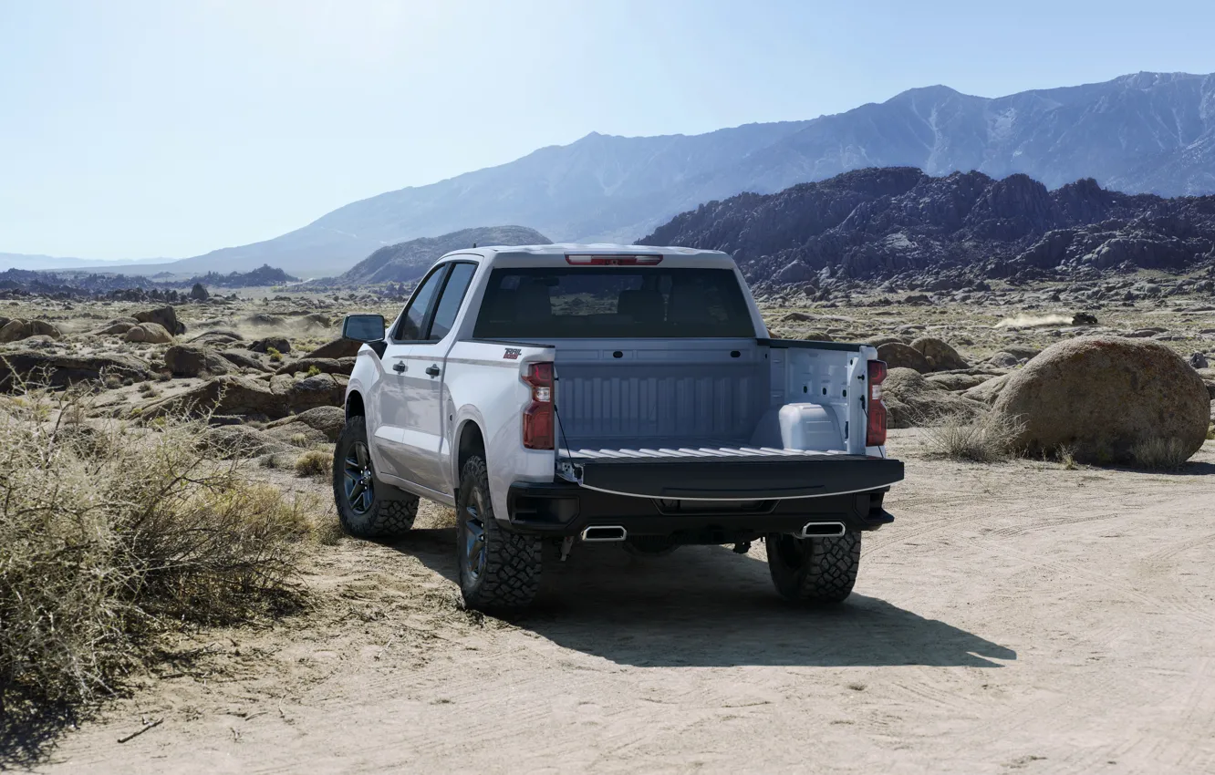 Фото обои белый, Chevrolet, кузов, пикап, Silverado, Z71, Trail Boss, 2019